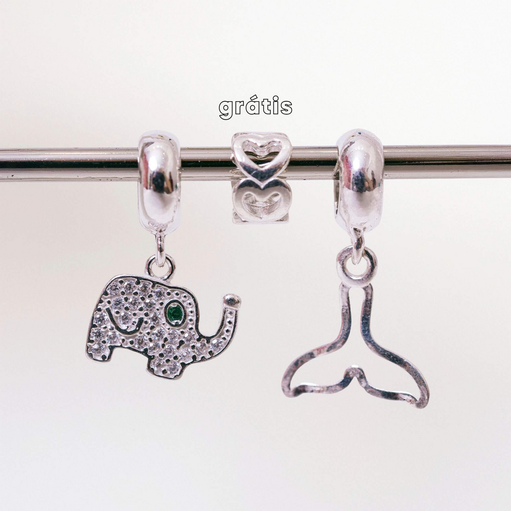 Leve 3 pague 2 - Kit de Berloques em Prata 925 com Elefante, Cauda de Sereia Vazada e Ganhe Mini Separador Corações