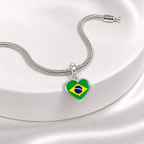 Berloque Bandeira Brasil Coração Prata 925