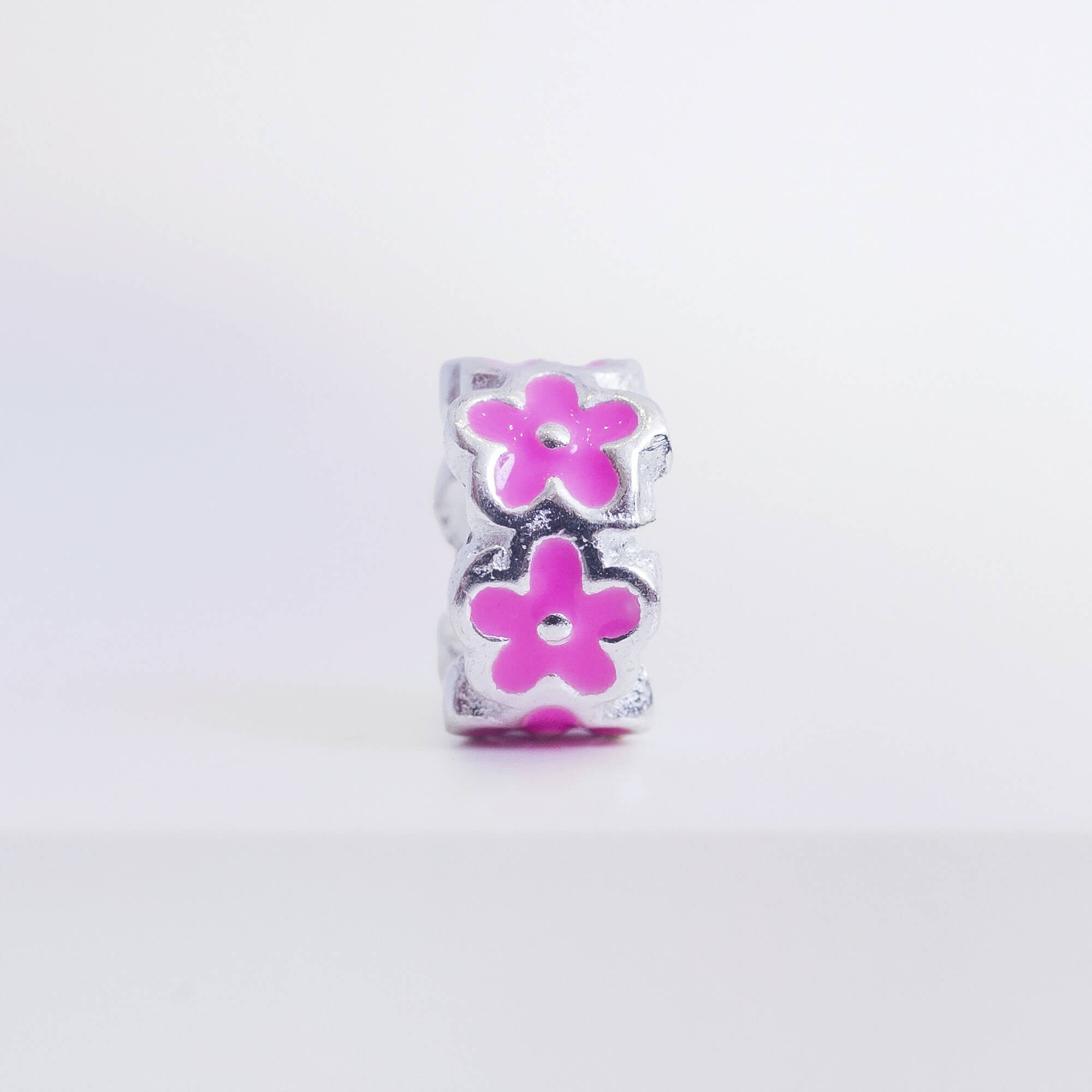 Berloque Mini Separador Flor Rosa Prata 925