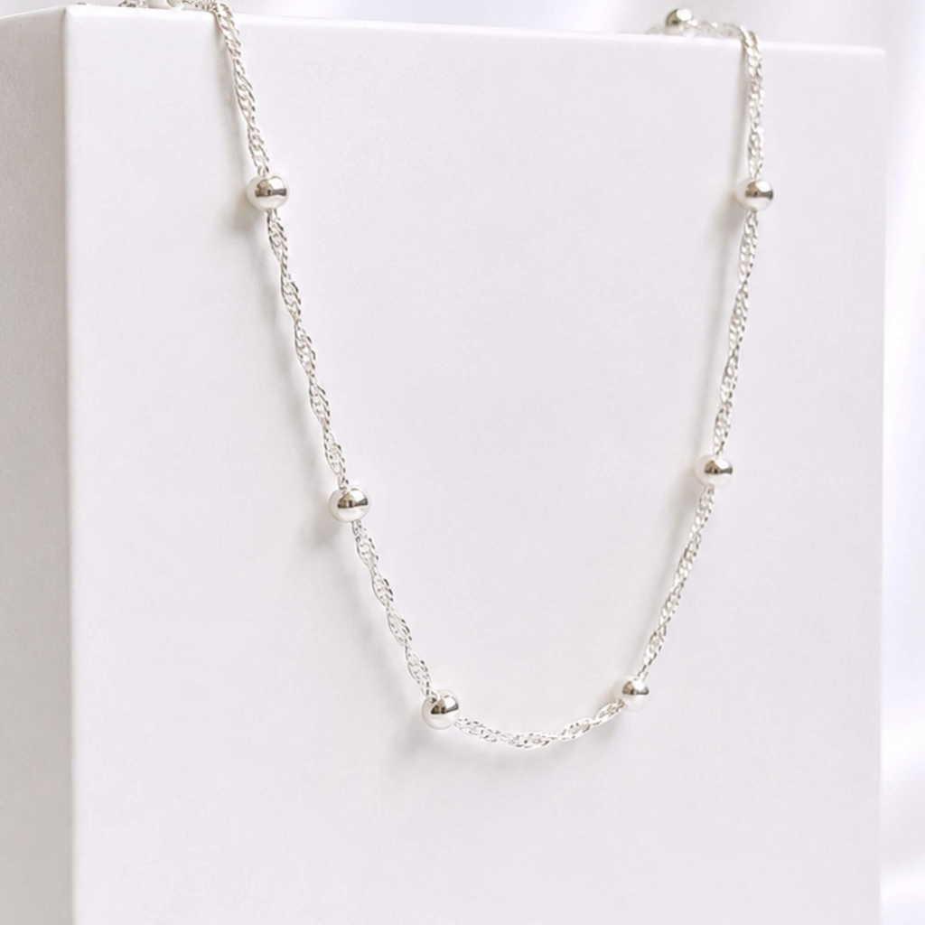 Corrente Singapura com Bolinhas 40 cm Prata 925