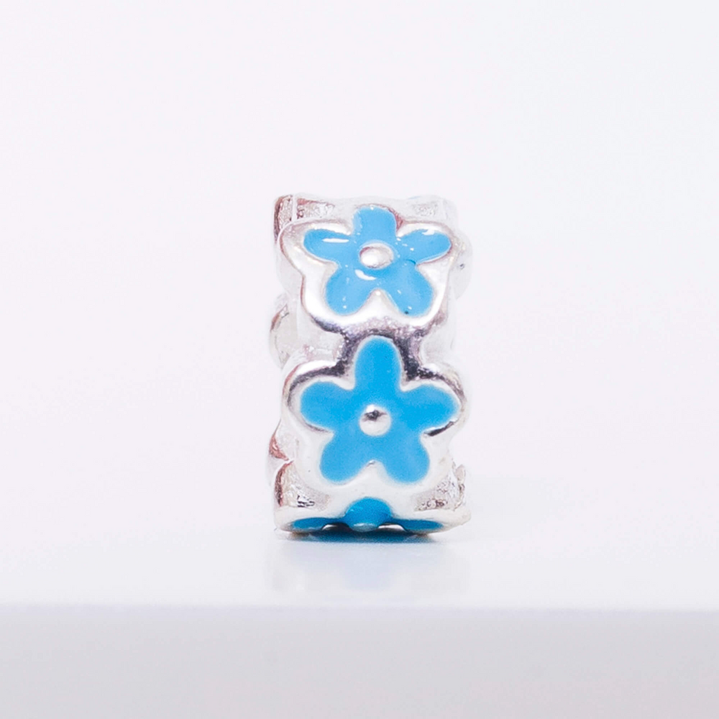 Berloque Mini Separador Flor Azul Prata 925