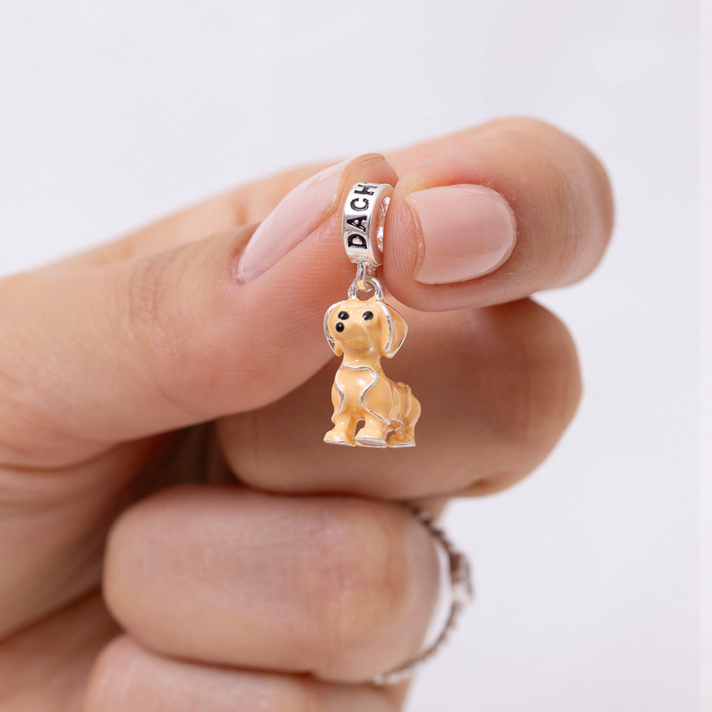 Berloque de Prata 925 Cachorro Dachshund Caramelo