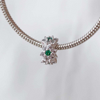 Berloque Mini Separador Flor Com Zircônia Verde Prata 925