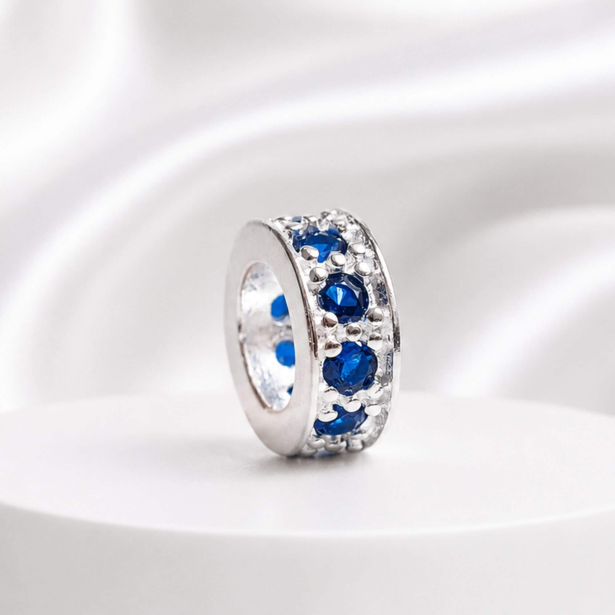 Berloque Mini Separador Zircônia Azul Prata 925
