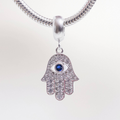 Berloque Hamsa Com Zircônia Azul Prata 925