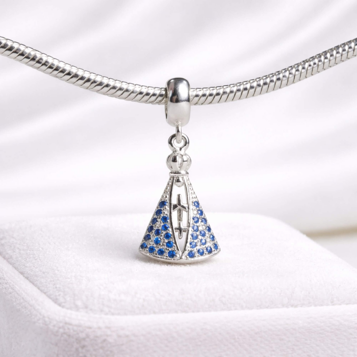 Berloque Nossa Senhora Aparecida Zircônia Azul Prata 925