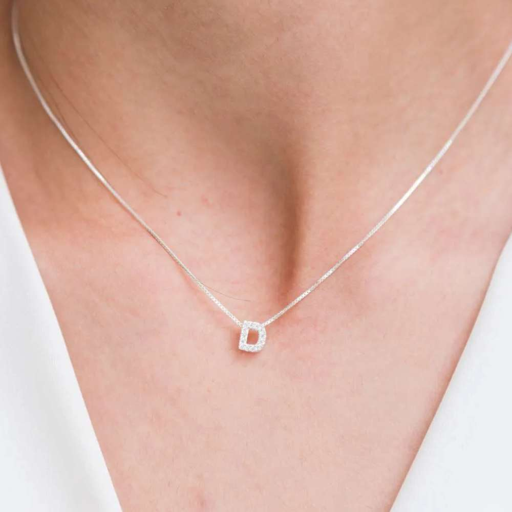 Colar Mini Iniciais Cravejado Zircônias Cristais Prata 925