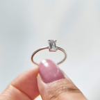 Anel Solitário Zircônia Baguete Cristal Prata 925