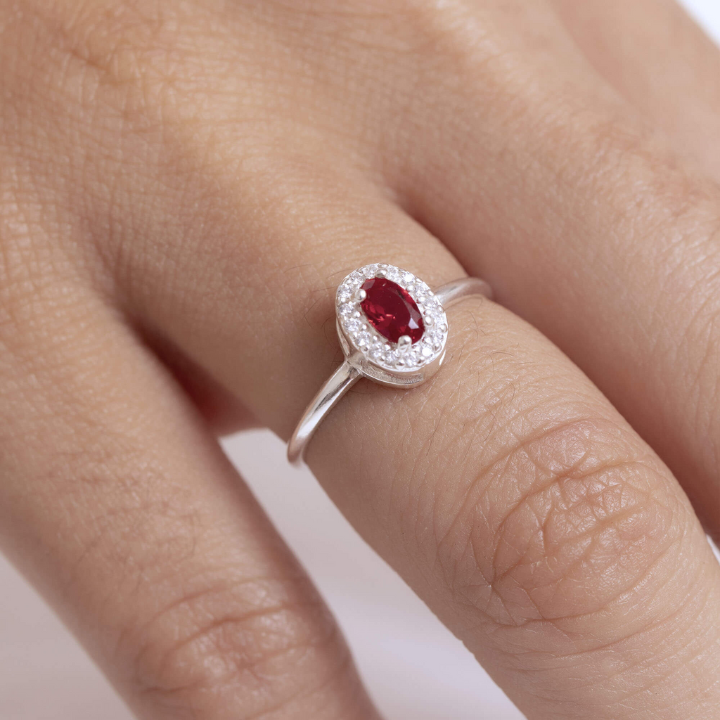 Anel de Prata 925 Vermelho Rubi Com Zircônias Cristais