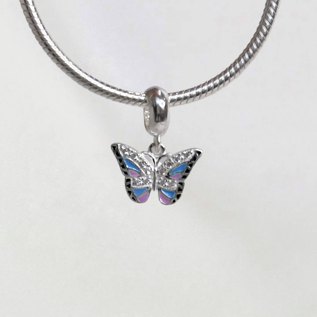 Berloque Borboleta Colorida Com Zircônias Prata 925