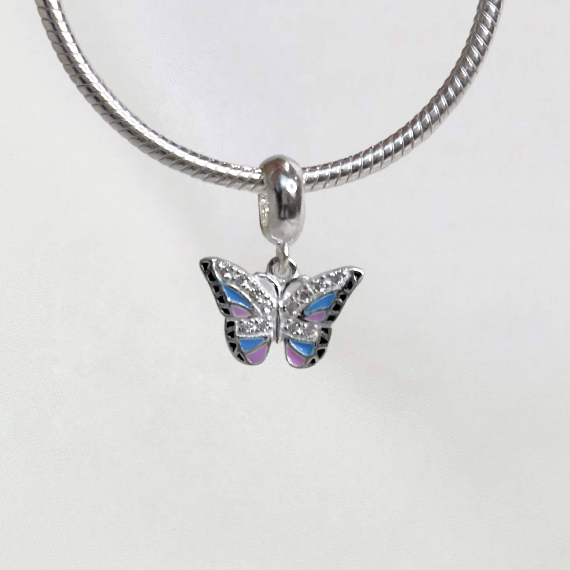 Berloque Borboleta Colorida Com Zircônias Prata 925