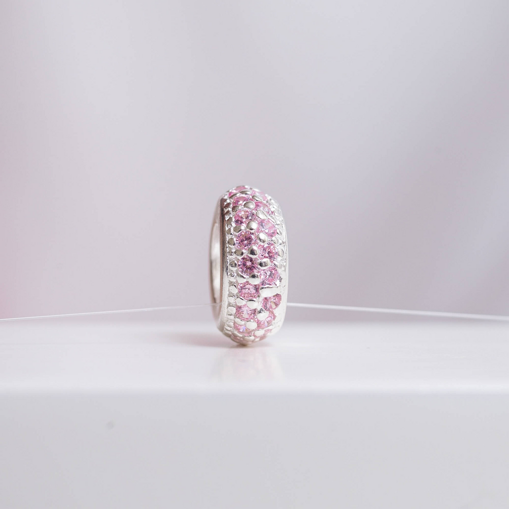 Berloque Separador Zircônia Rosa Bebê Prata 925