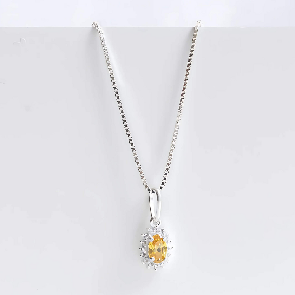 Colar Ponto de Luz Amarelo Topázio Com Cravejado Cristal 45 cm Prata 925