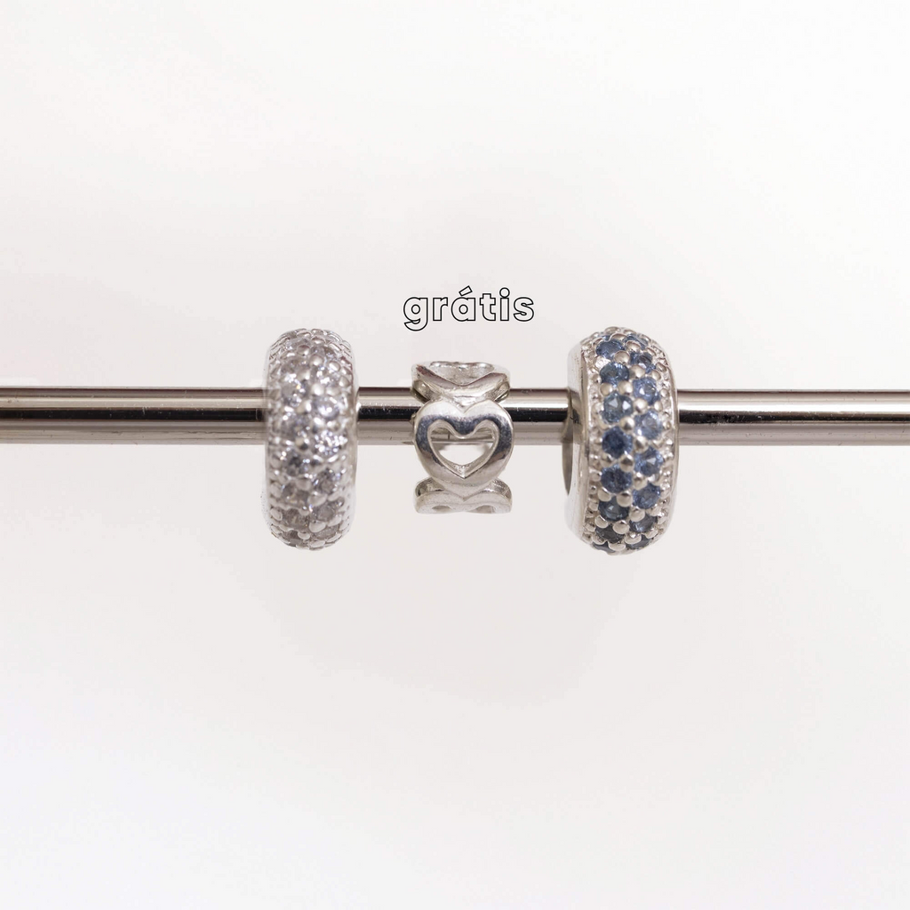 Leve 3 pague 2 - Kit de Berloques em Prata 925 Separador Zircônia Cristal e Azul Celeste e Ganhe Mini Separador Corações