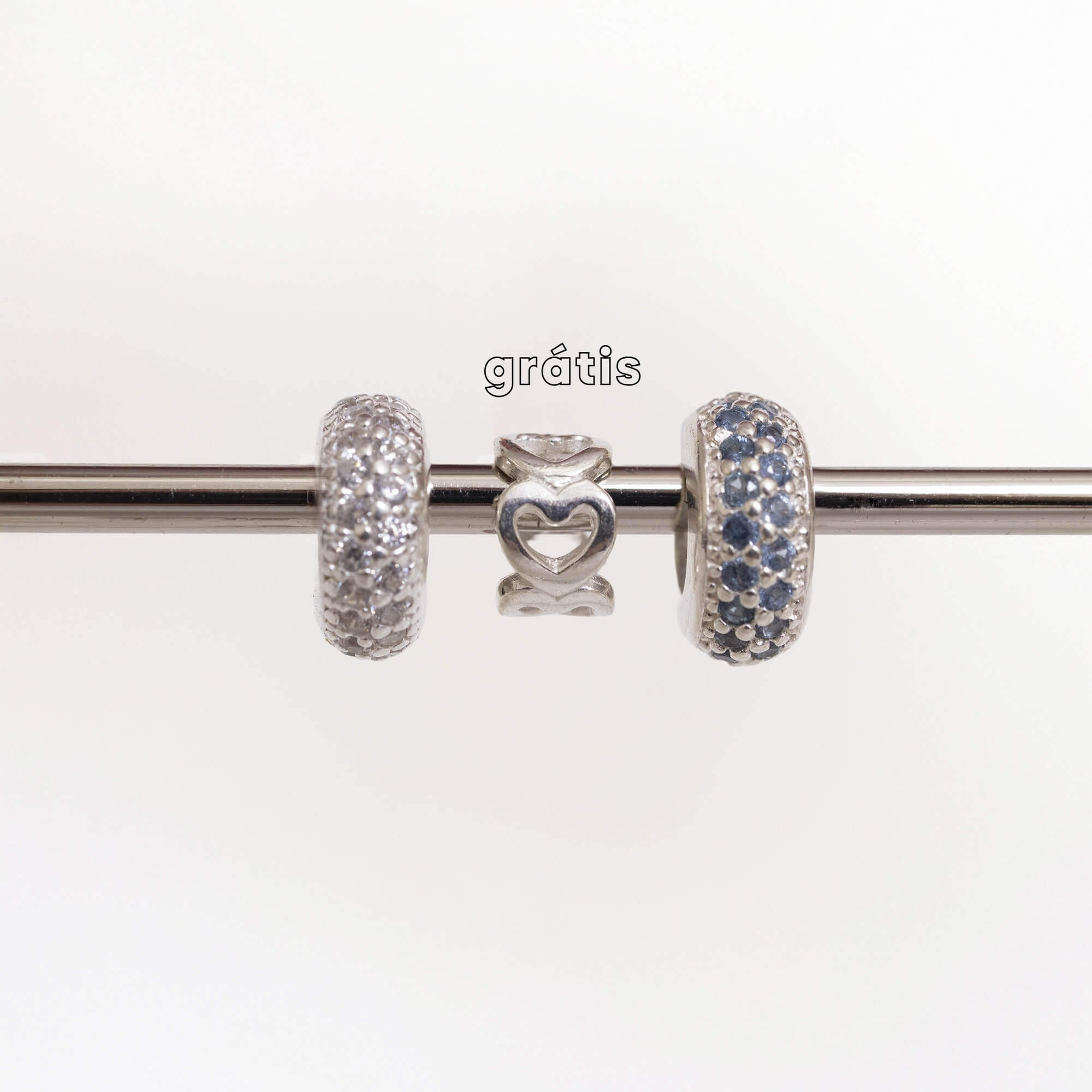 Leve 3 pague 2 - Kit de Berloques em Prata 925 Separador Zircônia Cristal e Azul Celeste e Ganhe Mini Separador Corações