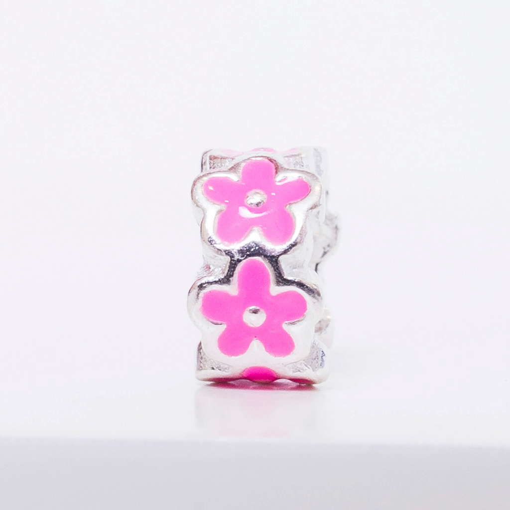 Berloque Mini Separador Flor Rosa Prata 925