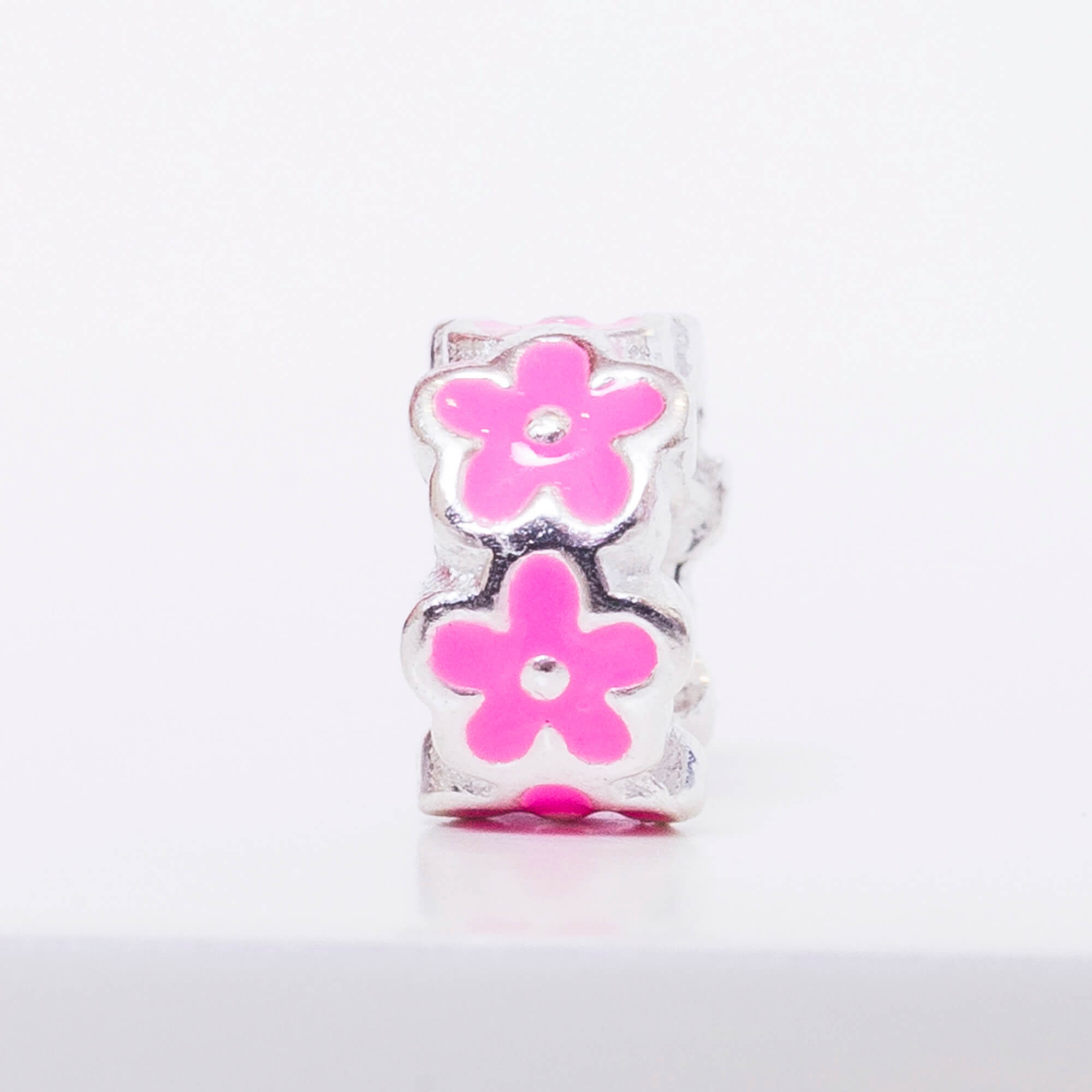 Berloque Mini Separador Flor Rosa Prata 925