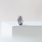 Berloque Separador com Zircônias Coloridas Azul Pink e Verde Prata 925