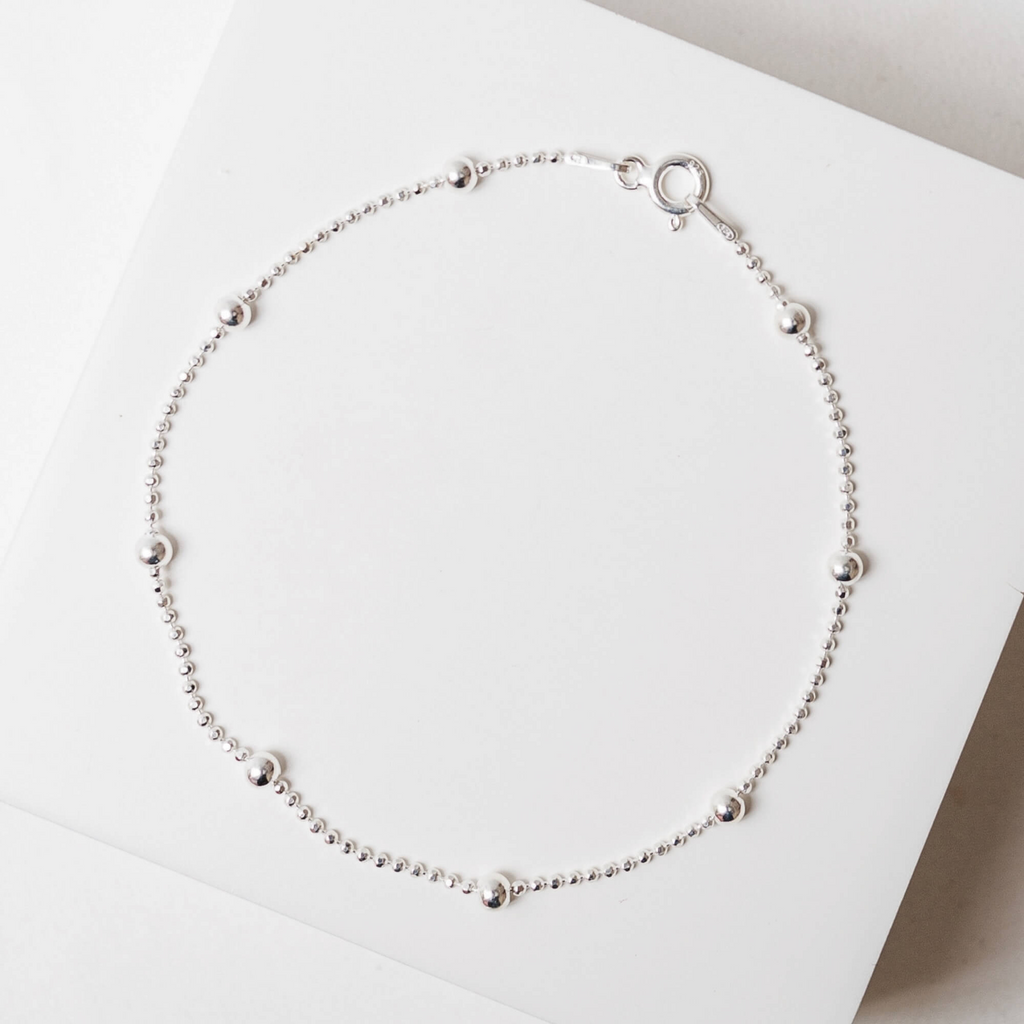 Pulseira Bolinha Diamantada com Bolinhas Prata 925