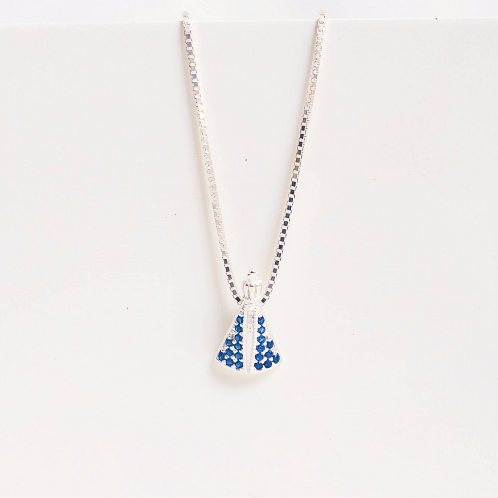 Colar Mini Nossa Senhora Aparecida Cravejado com Zircônias Prata 925
