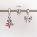 Leve 3 pague 2 - Kit de Berloques em Prata 925 com Laço Zircônia, Borboleta Rosa e Ganhe Mini Separador Corações