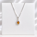 Colar Ponto de Luz Amarelo Citrino Com Cravejado Cristal 45 cm Prata 925