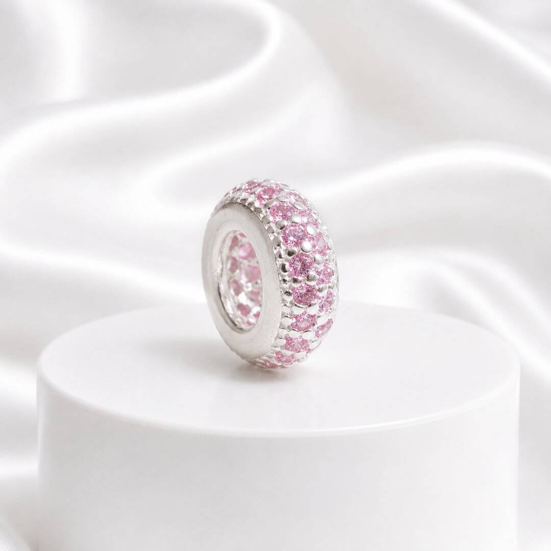 Berloque Separador Zircônia Rosa Bebê Prata 925