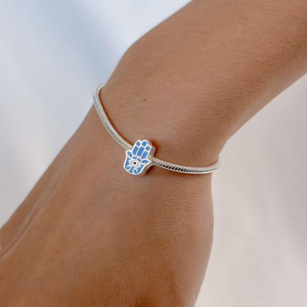 Berloque Hamsa Azul Prata 925