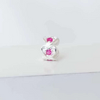 Berloque Mini Separador Corações com Zircônia Rosa Pink Prata 925