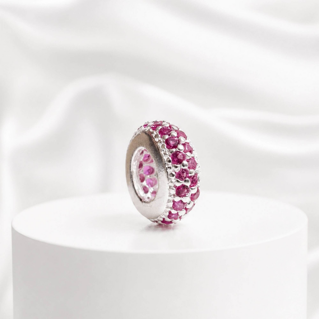 Berloque Separador Zircônia Rosa Pink Prata 925