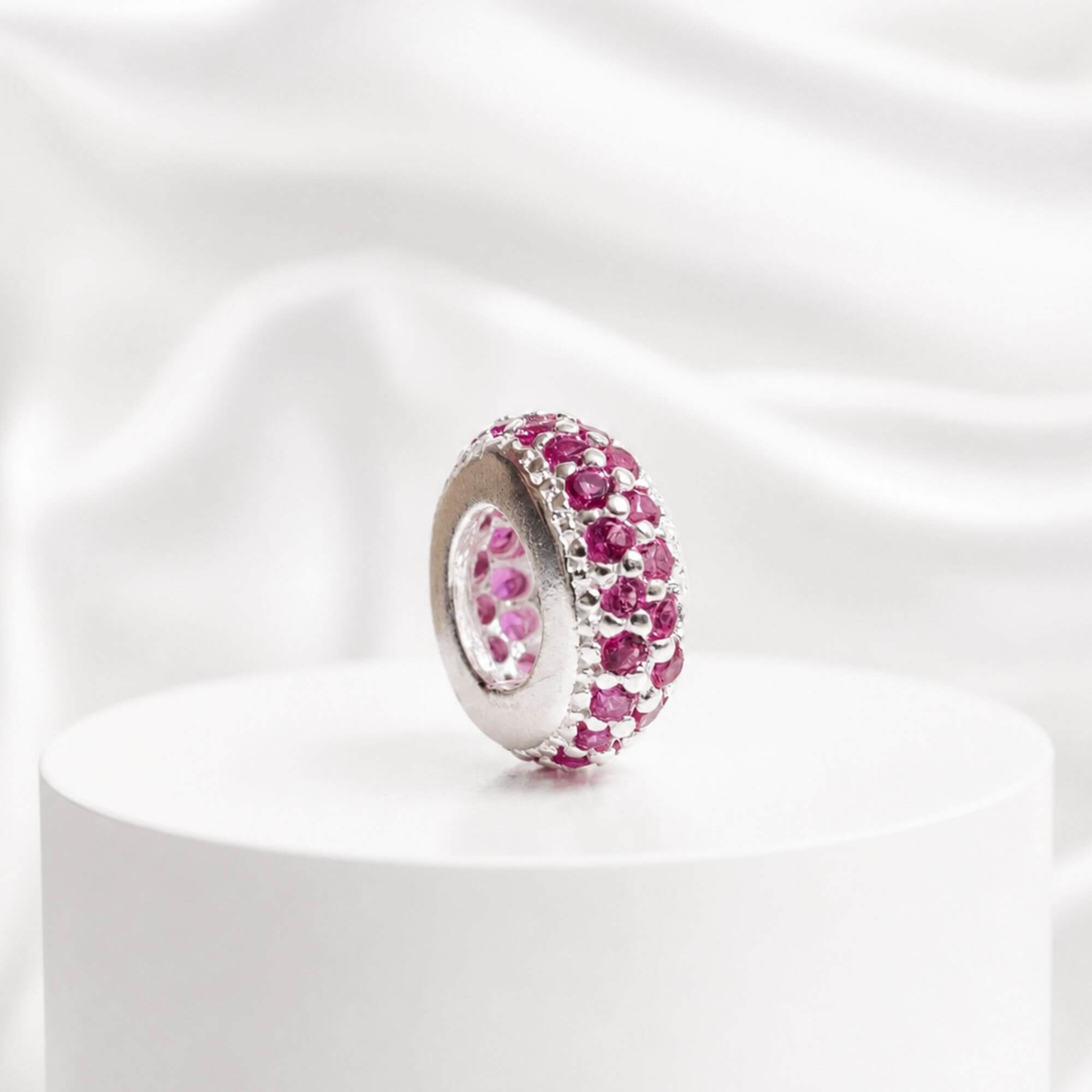 Berloque Separador Zircônia Rosa Pink Prata 925