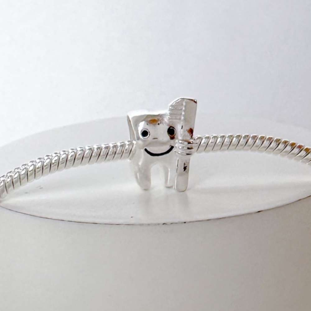 Berloque Separador Dente Com Escova Odontologia Prata 925
