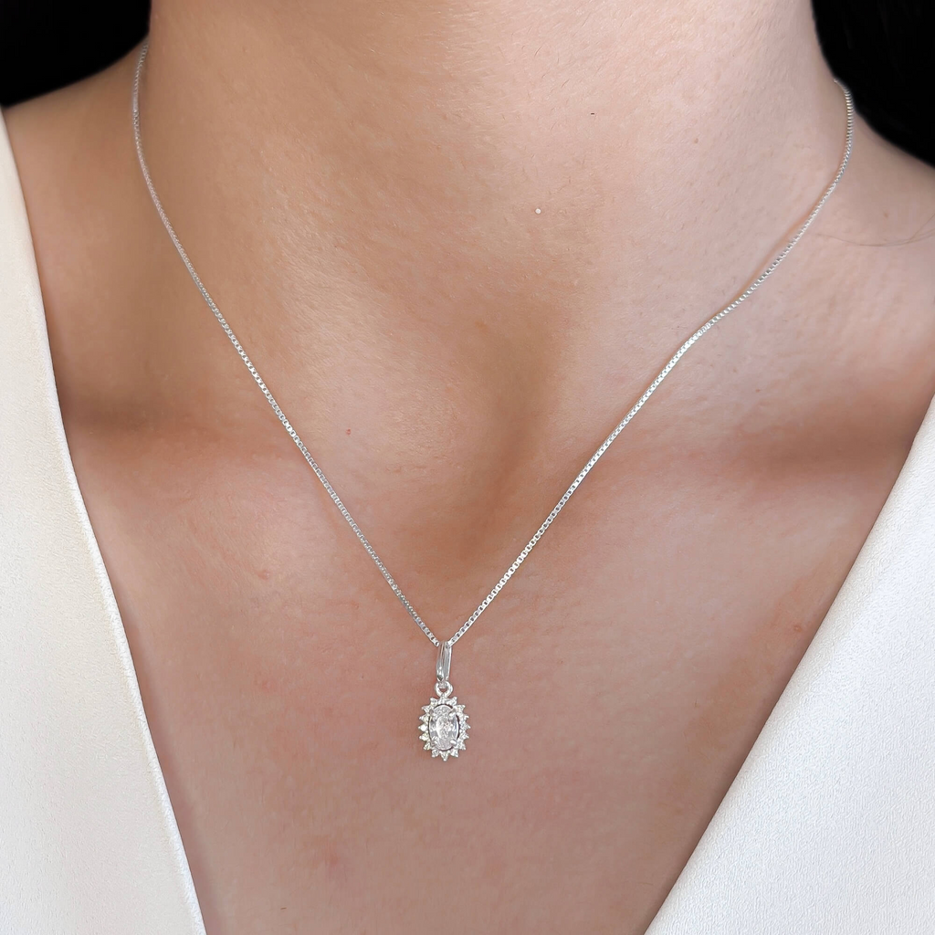 Colar Ponto de Luz Com Cravejado Cristal Prata 925