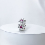 Berloque Mini Separador Flor Com Zircônia Rosa Prata 925