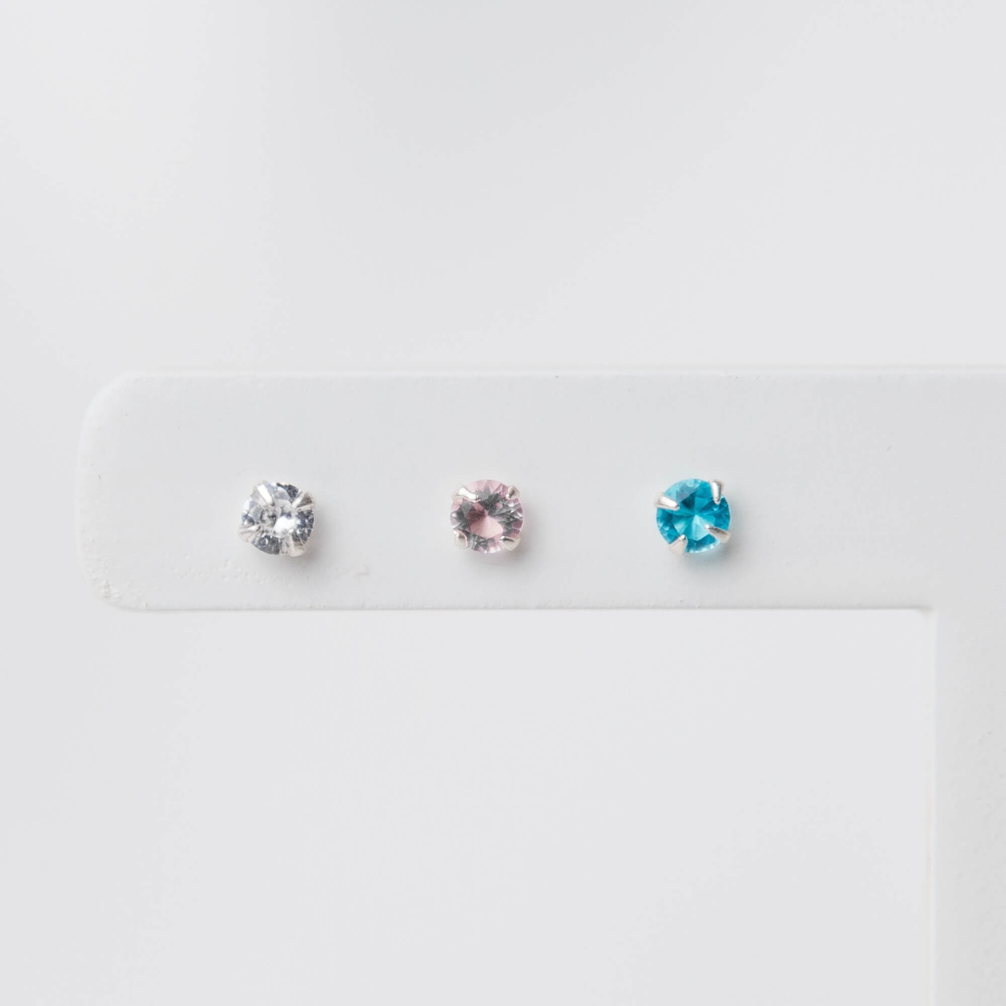Trio de Brincos Ponto de Luz Cristal, Rosa e Azul Prata 925