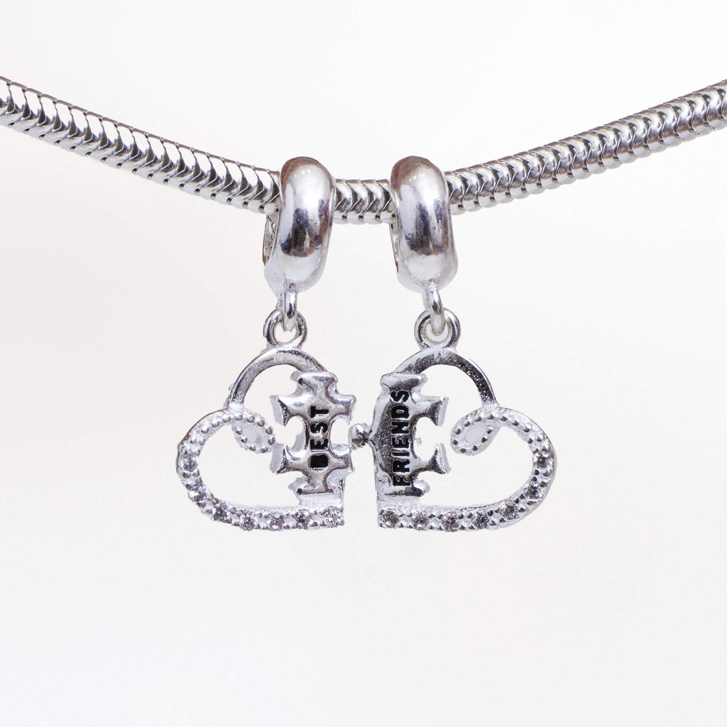 Berloque Dois Corações Quebra-Cabeça Best Friends Prata 925