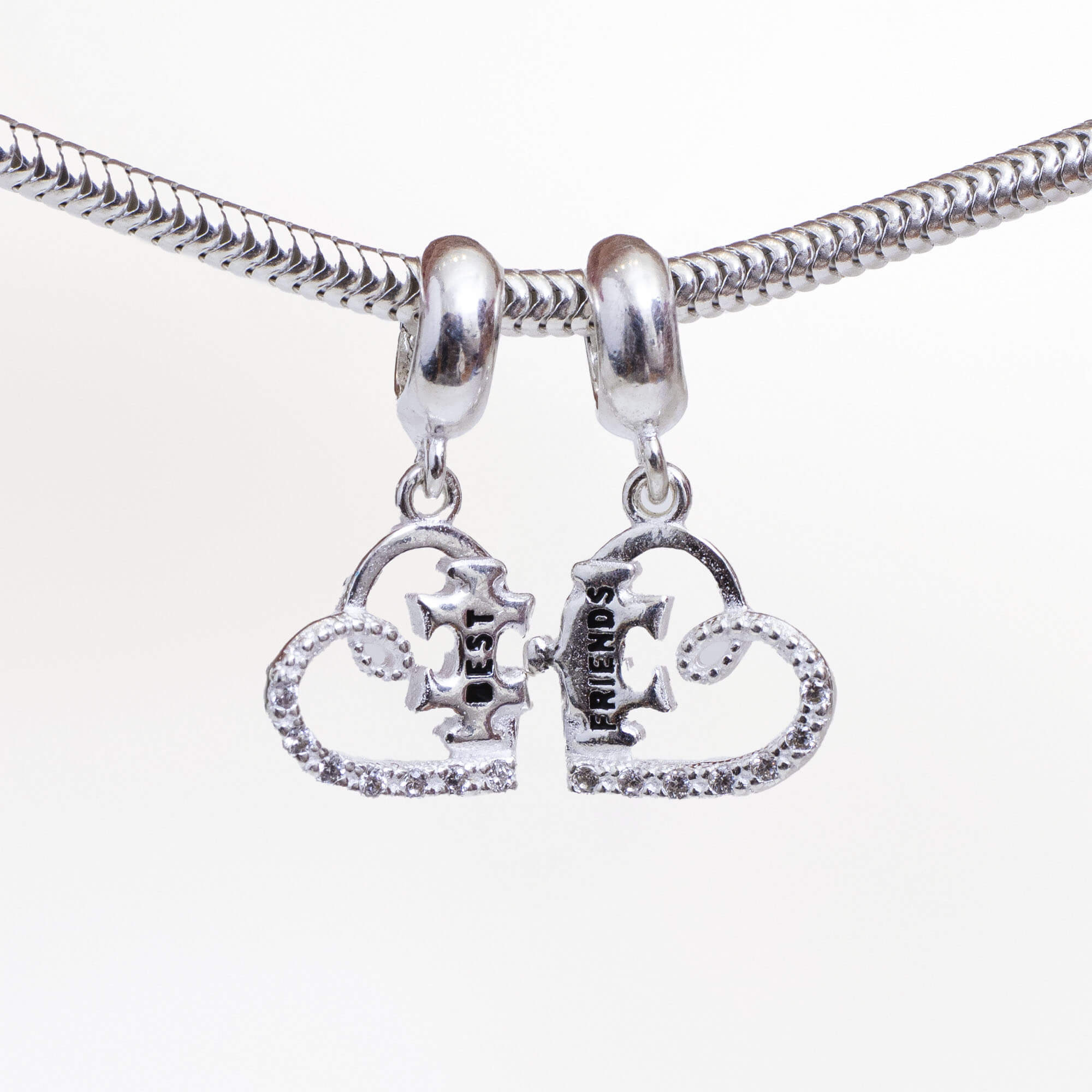 Berloque Dois Corações Quebra-Cabeça Best Friends Prata 925