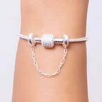 Kit Pulseira Tradicional Cravejada + Corrente de Segurança Lisa Prata 925