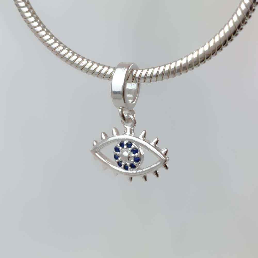 Berloque Olho Grego Pingente Zircônia Azul Prata 925