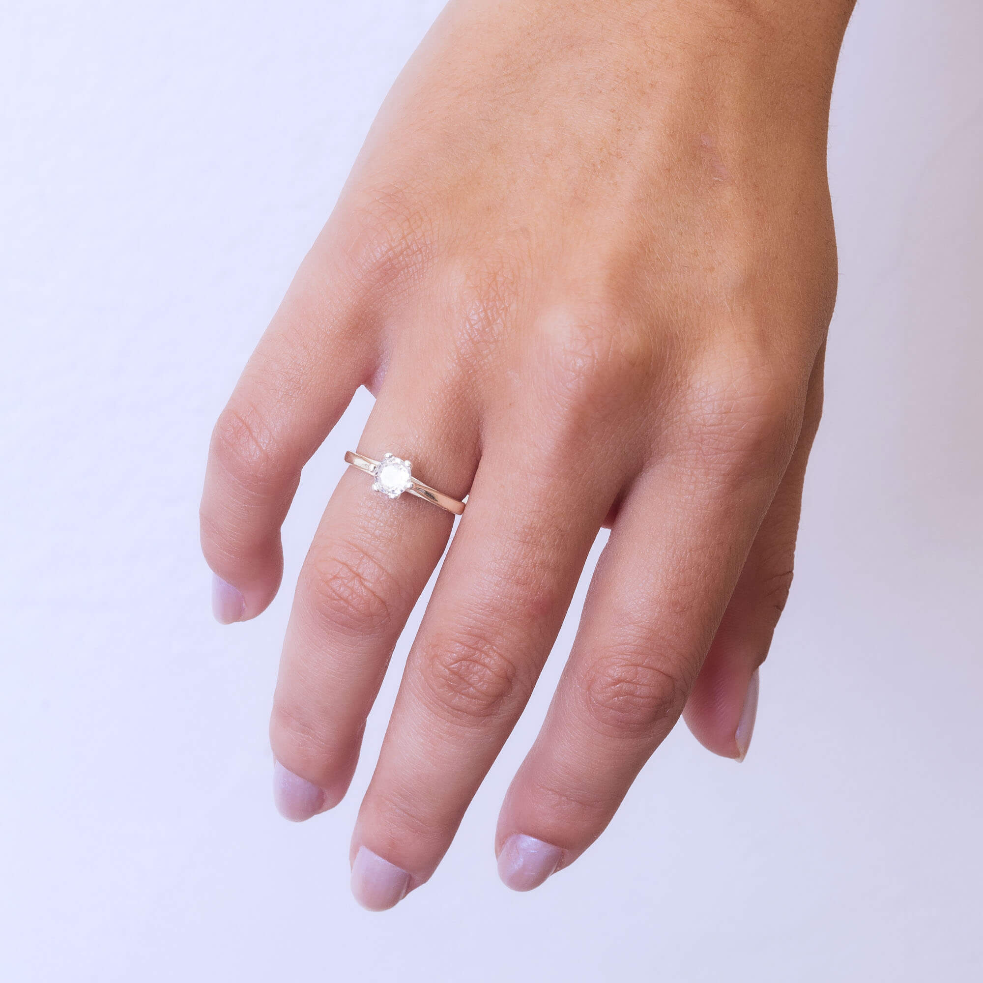 Anel de Prata 925 Solitário Cristal Liso