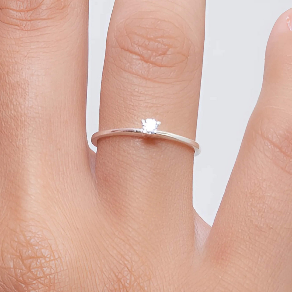 Anel Solitário Com Mini Zircônia Cristal Prata 925