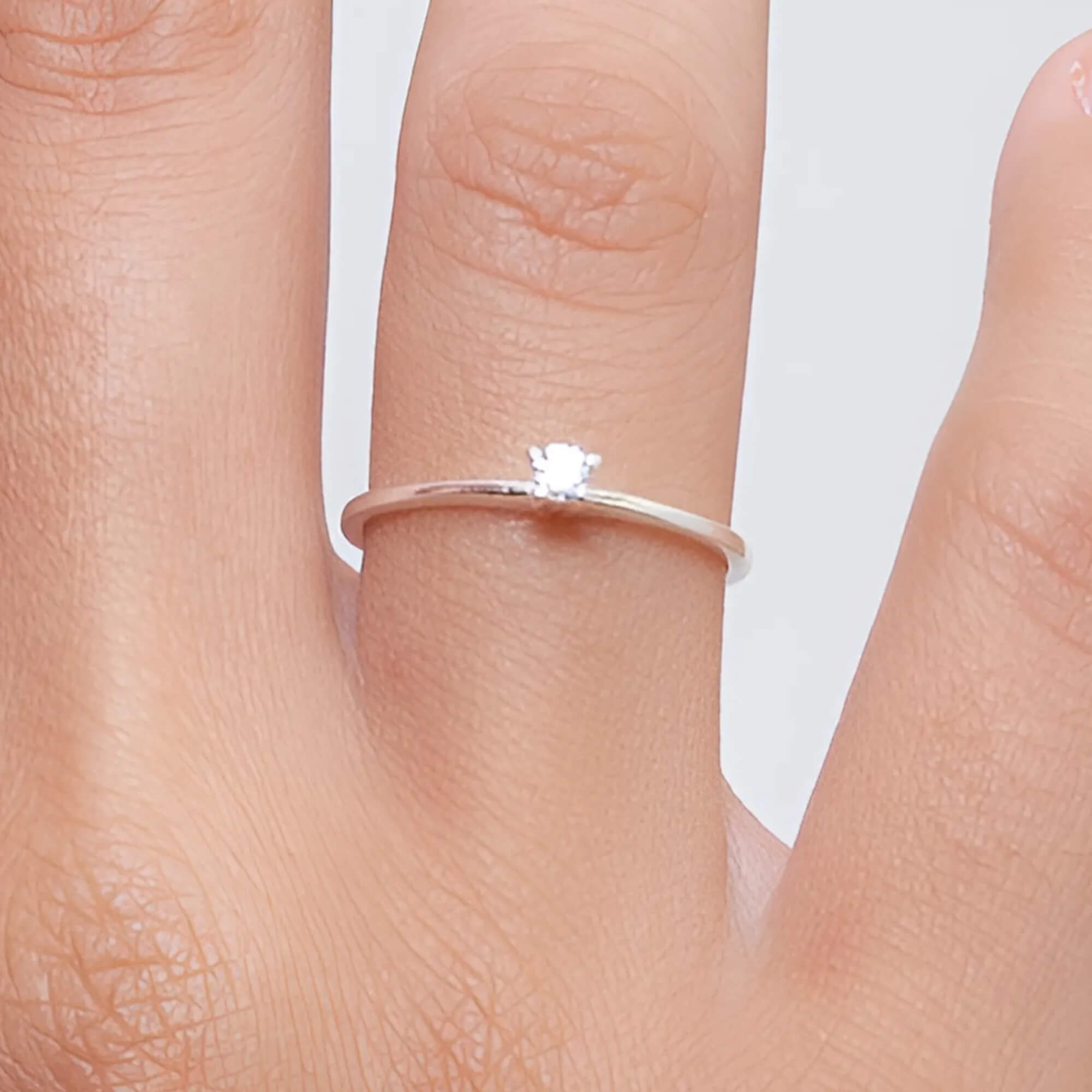 Anel Solitário Com Mini Zircônia Cristal Prata 925
