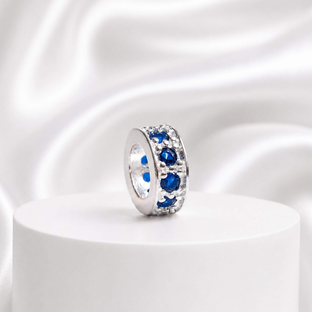 Berloque Mini Separador Zircônia Azul Prata 925