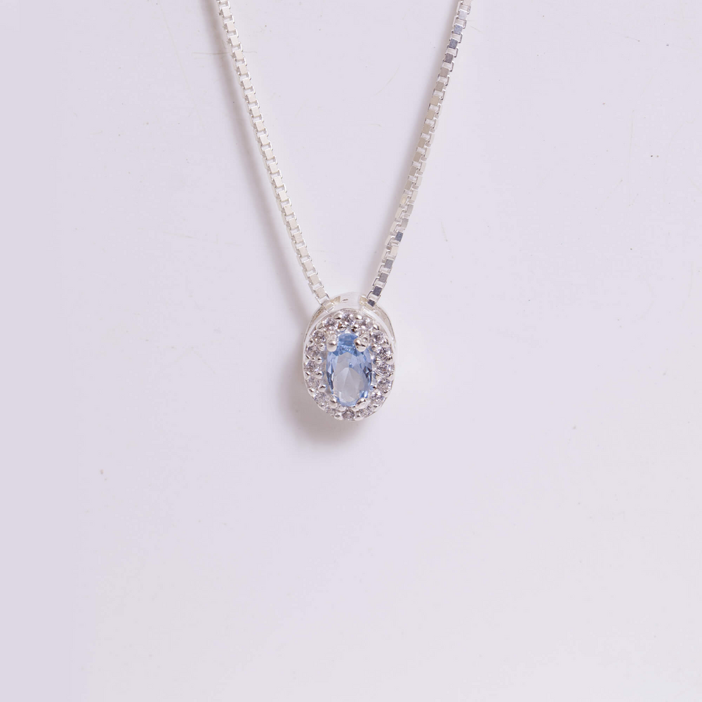 Colar de Prata 925 Azul Celeste Com Zircônias Cristais 45 cm