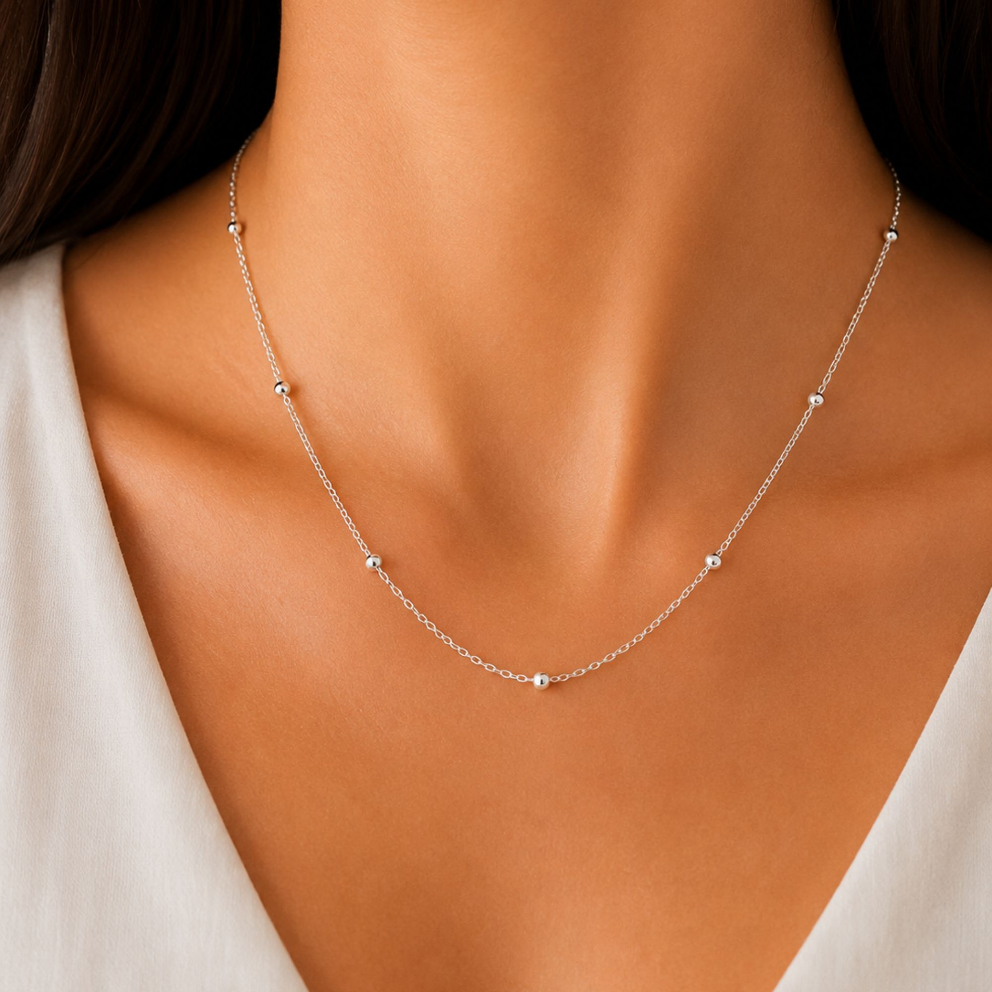 Corrente Cartier Com Bolinhas 45 cm Prata 925