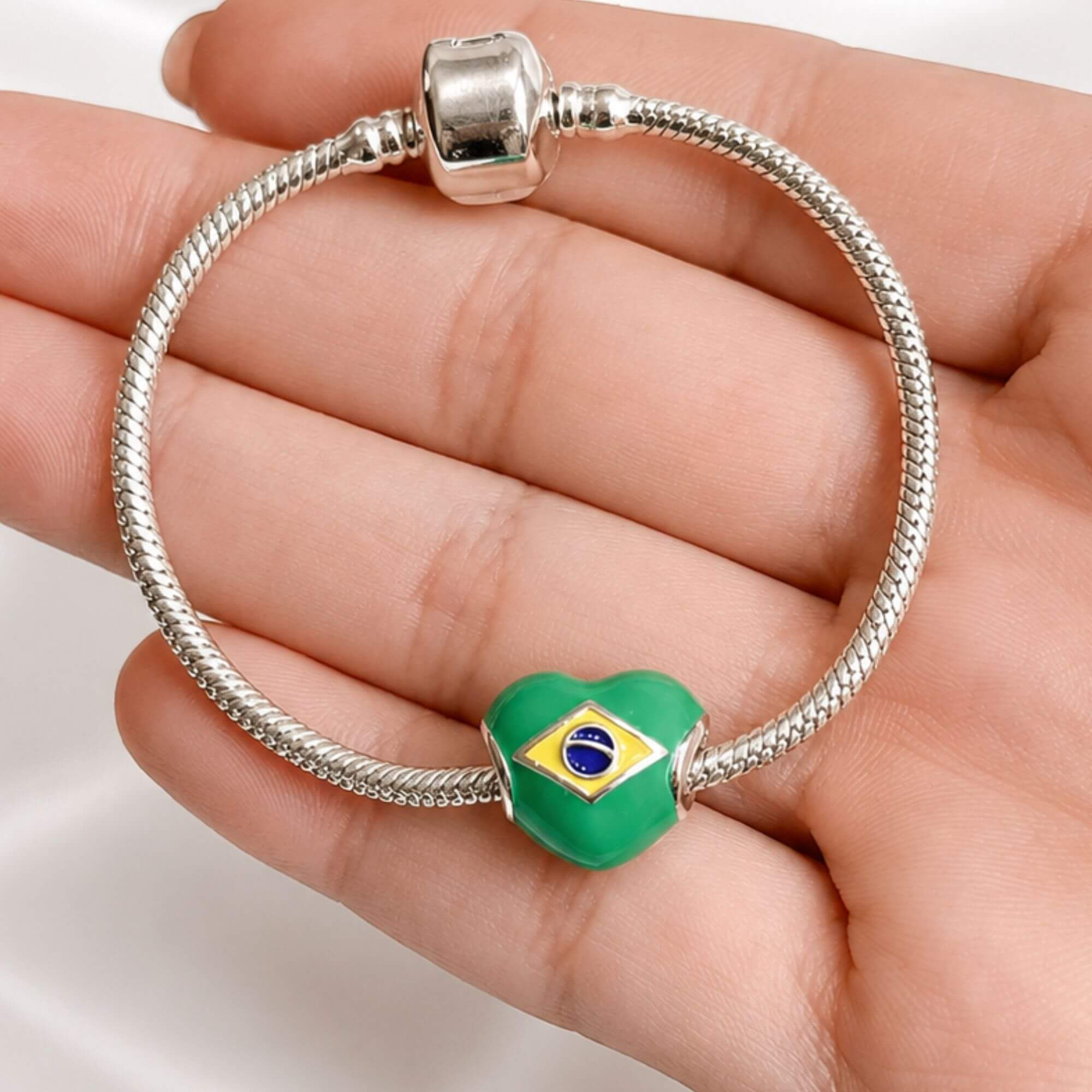 Berloque Separador Coração Brasil Prata 925