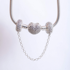 Kit Pulseira Coração Cravejado + Corrente de Segurança Cravejada Zircônia Cristal Prata 925