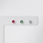 Trio de Brincos Ponto de Luz Cristal,  Verde e Fucsia Prata 925