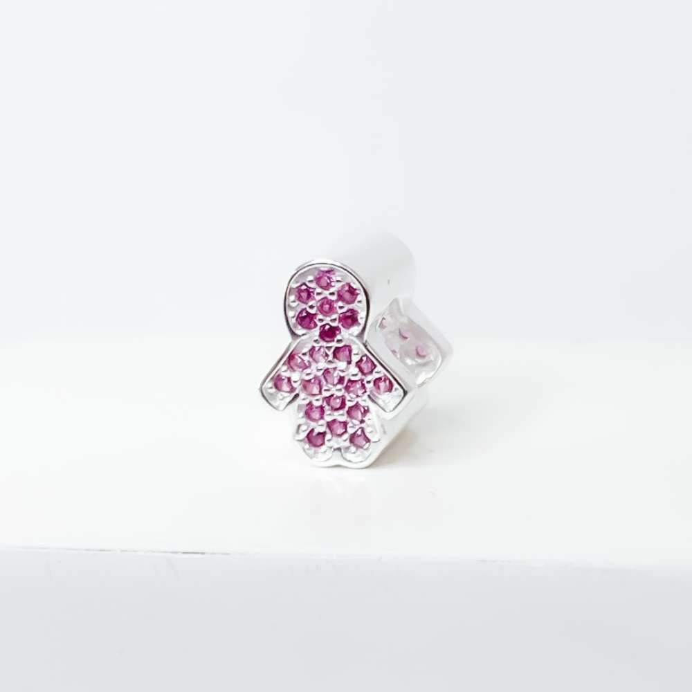 Berloque Separador Menina com Zircônia Pink Prata 925