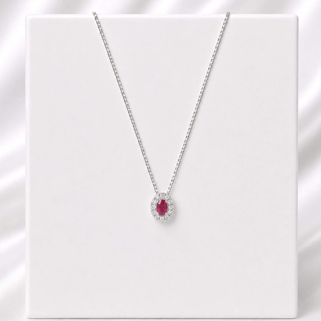 Colar Rosa Pink Com Zircônias Cristais 45 cm Prata 925